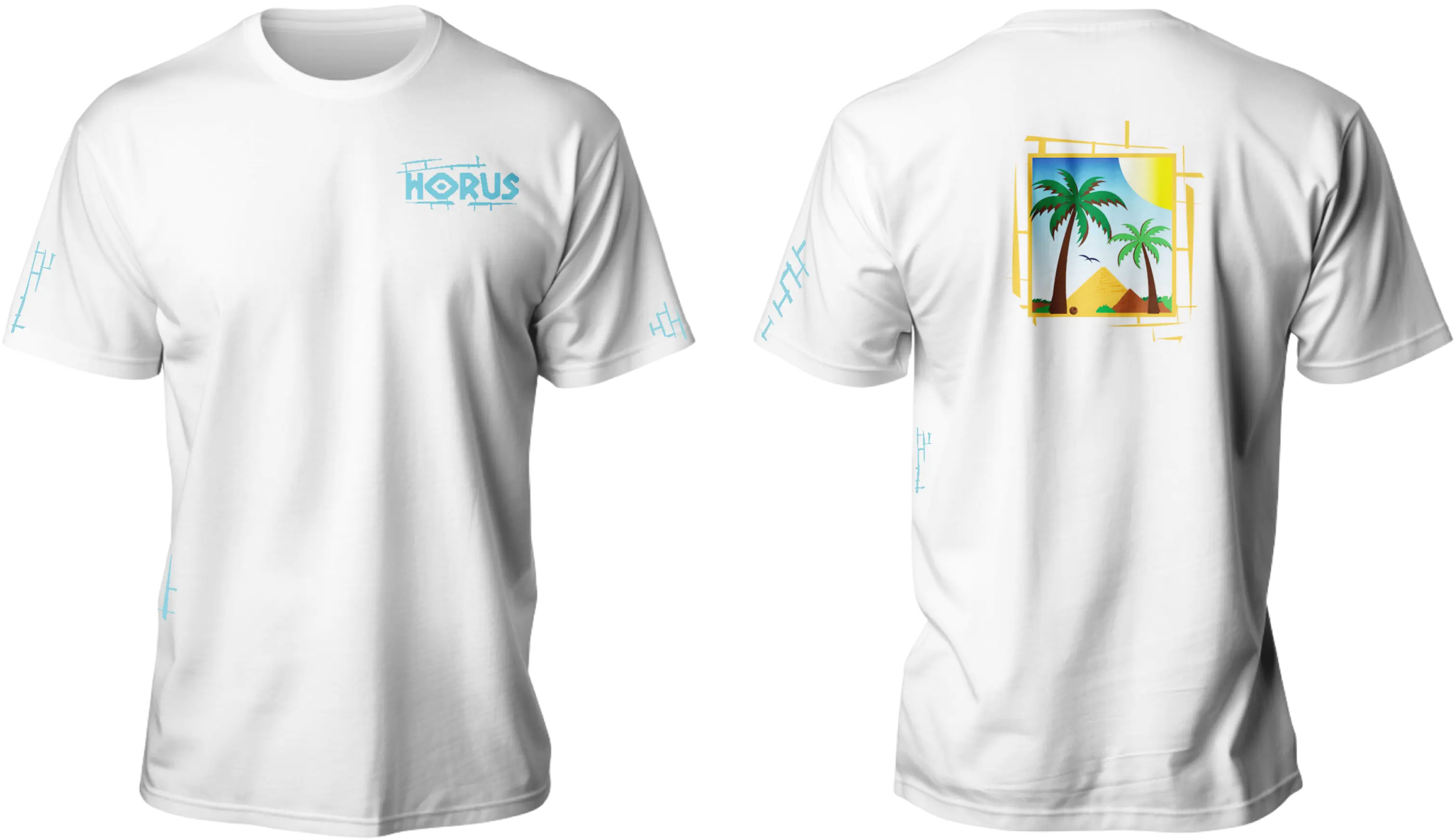 T-shirt blanc Horus avec une illustration d’oasis