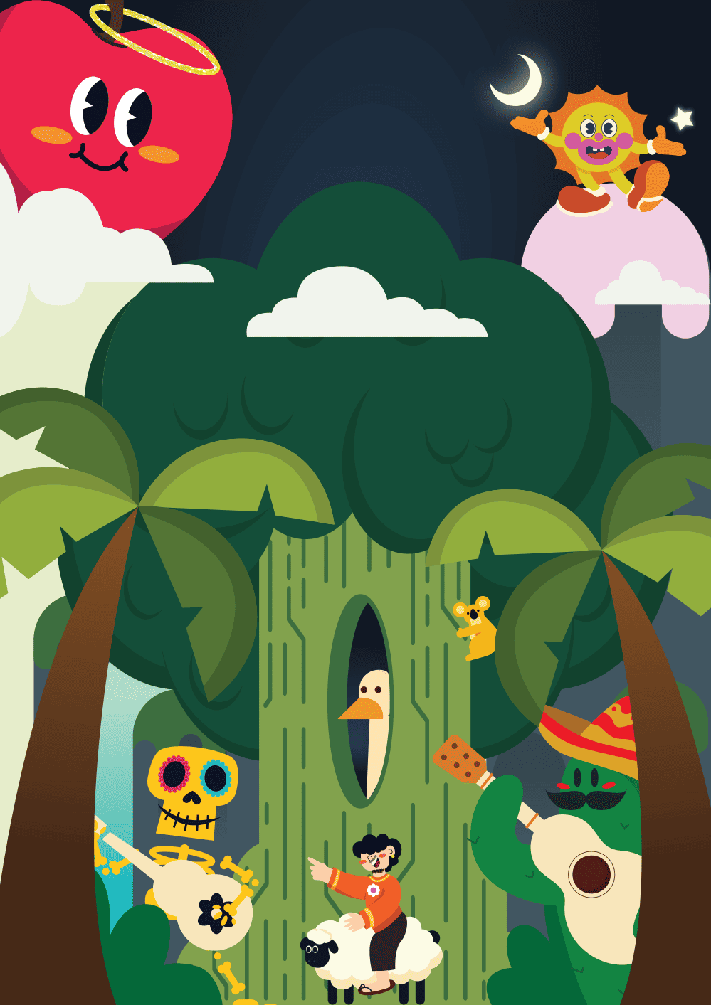 Illustration verticale colorée d’une jungle tropicale