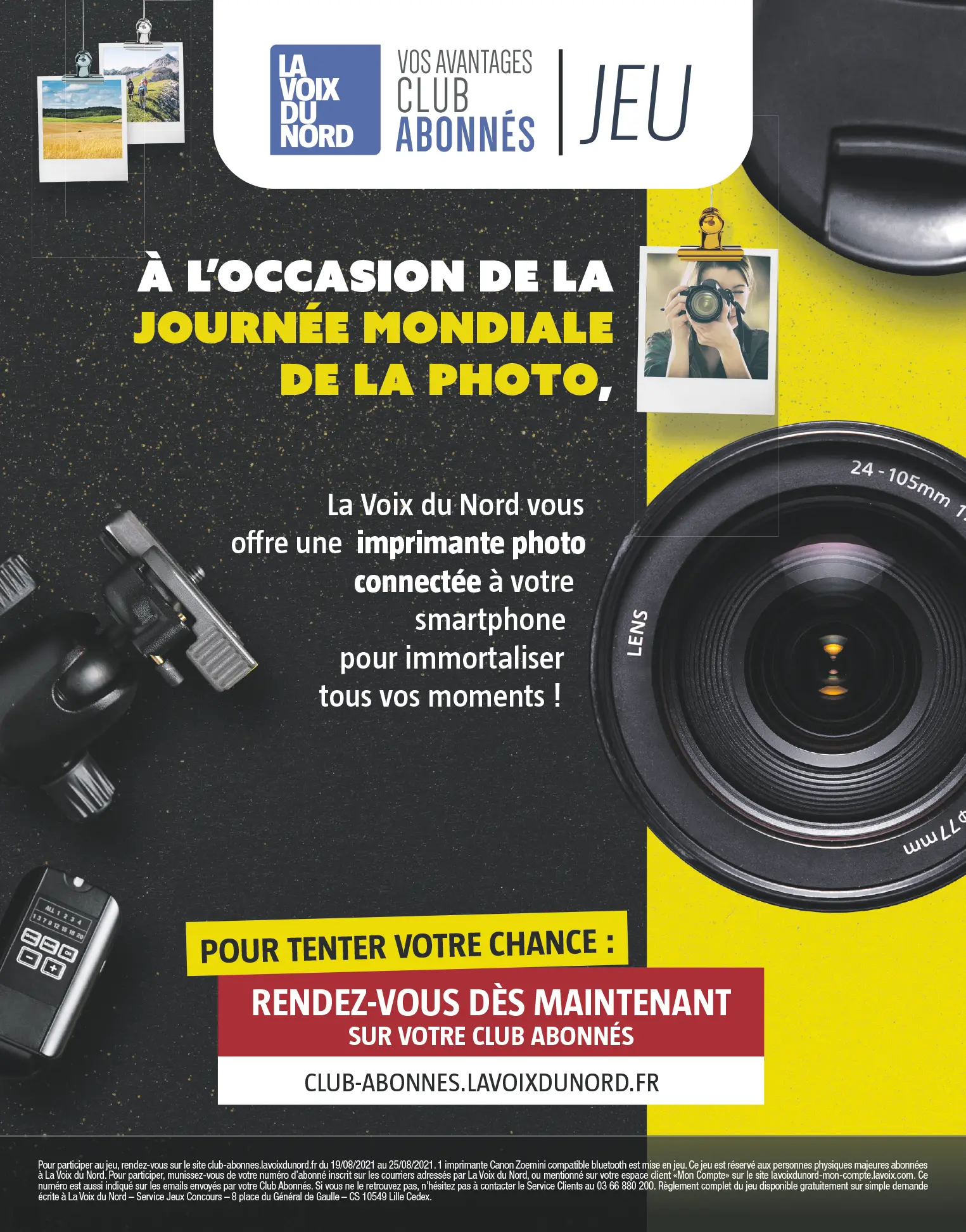 Affiche noire et jaune pour une journée consacrée à la photographie