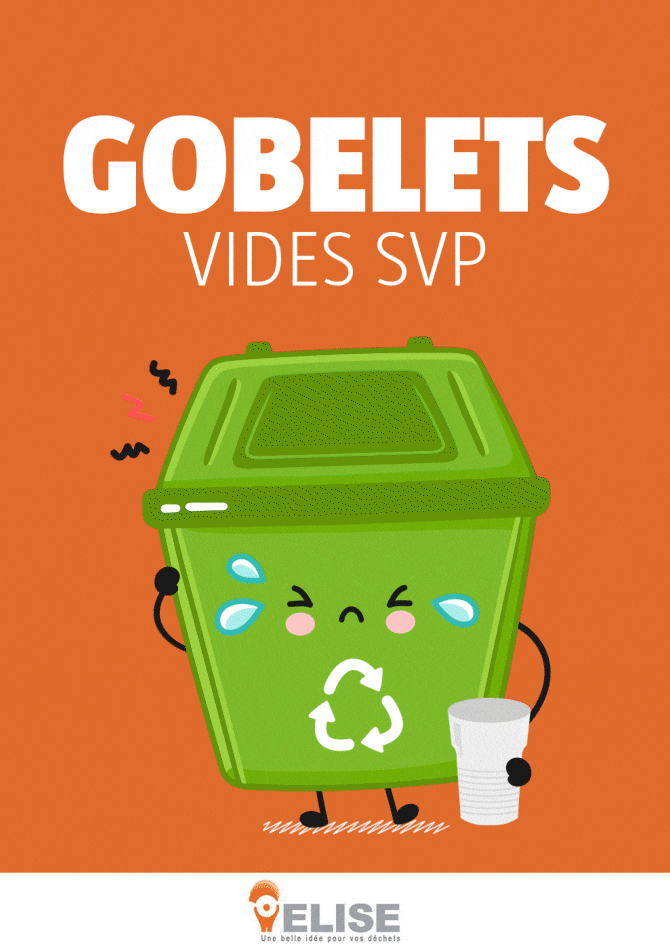 Affiche animée orange consacrée au tri des gobelets